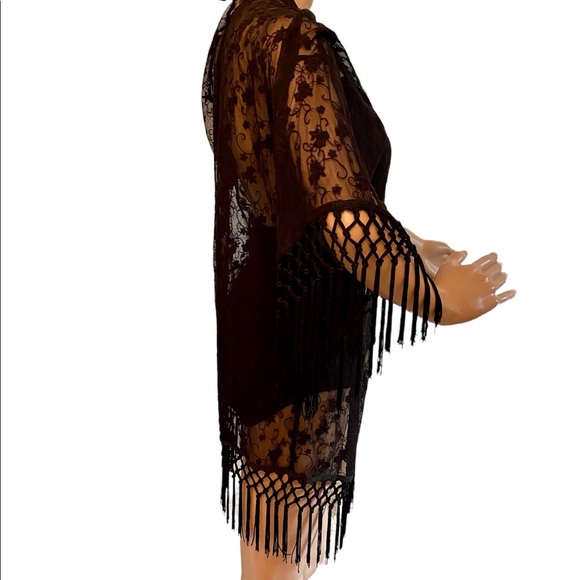 Monteau black lace & fringe cover up - Picture 4 of 6